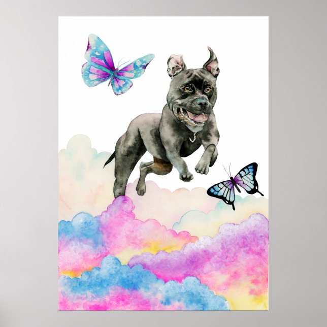 Pit Bull Dog Fantasy Watercolor Pop Art Poster (Front)
