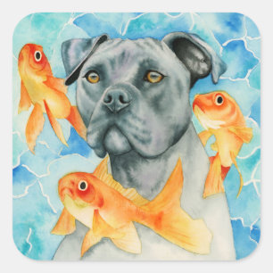 Pit Bull Dog Fantasy Watercolor Square Sticker