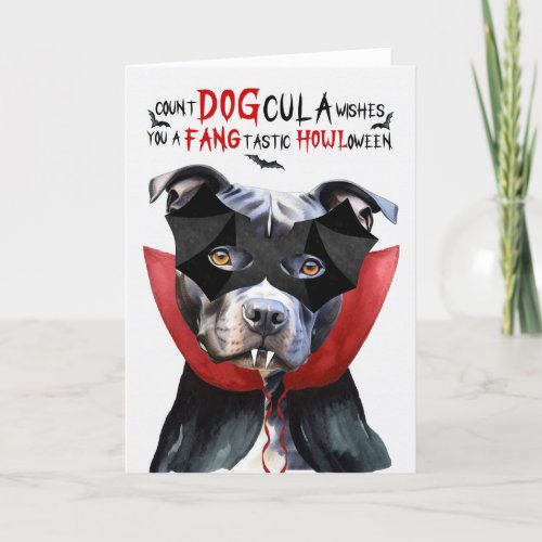 Pit Bull Dog Funny Count DOGcula Halloween Holiday Card