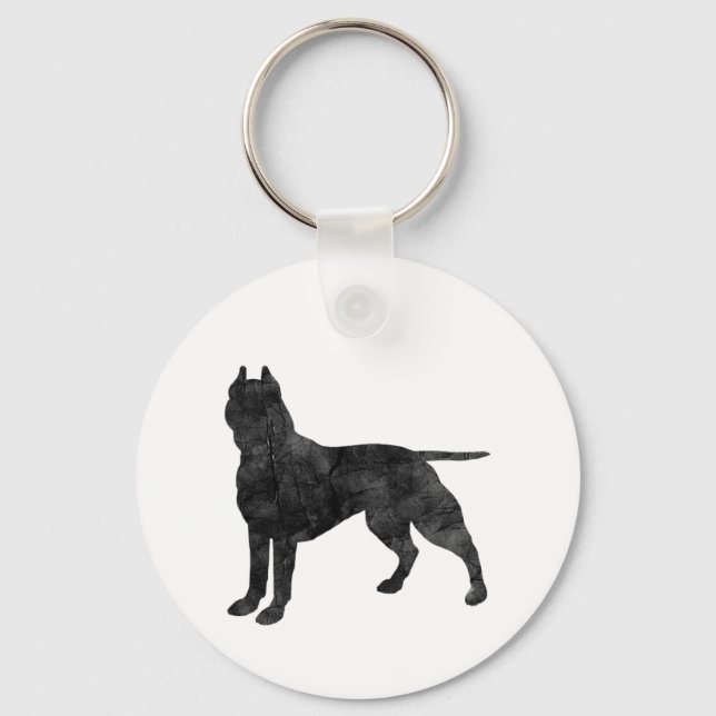 Pit Bull Dog Grunge Silhouette Keychain (Front)