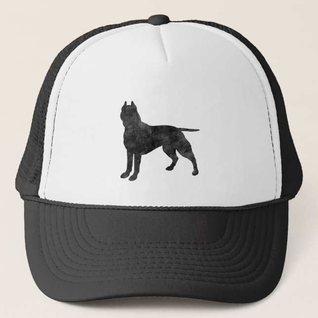 Pit Bull Dog Grunge Silhouette Trucker Hat (Front)