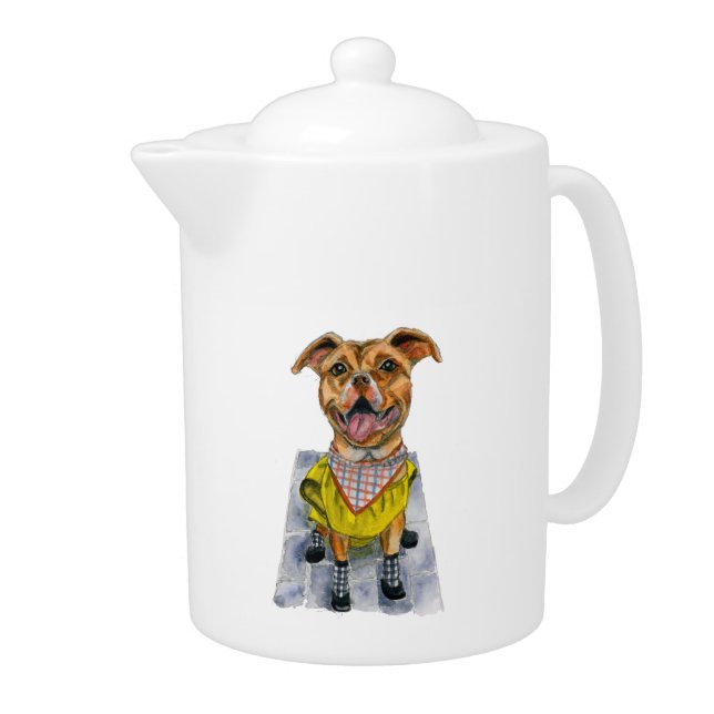 Pit Bull Dog in a Raincoat Illustration Teapot (Right)