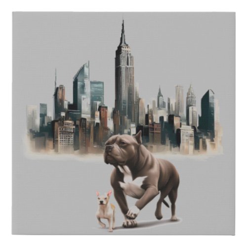 PIT BULL DOG in New York City   Faux Canvas Print