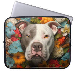 Pit Bull Dog Laptop Bag with Colorful Flowers