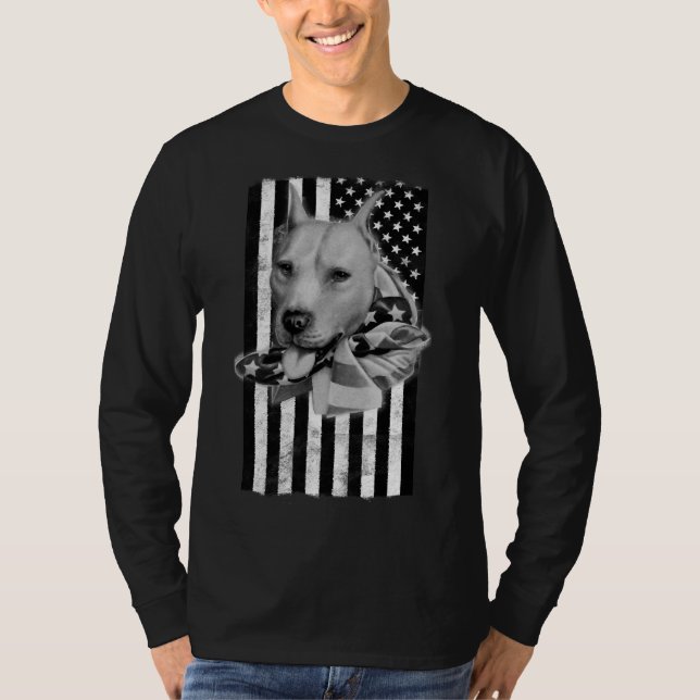 Pit Bull Dog On American Us Flag T-Shirt (Front)