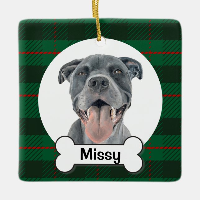Pit bull Dog Ornament, Blue Staffy Ornament (Front)