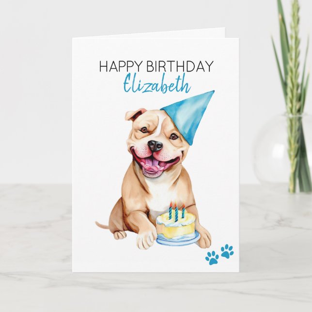 Pit Bull Dog Personalized Happy Birthday  Card (Front)