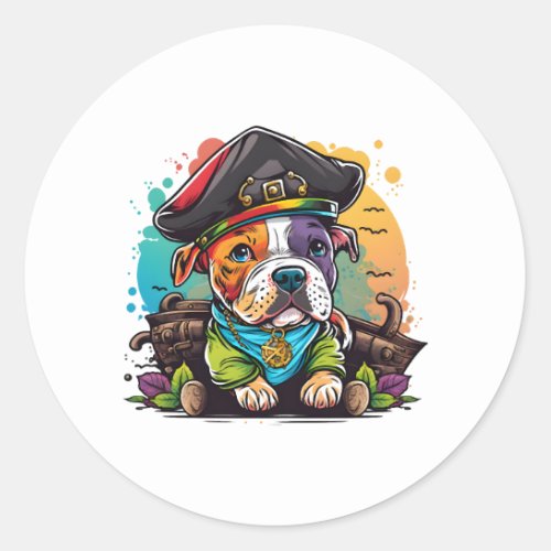 Pit Bull Dog Pirate Classic Round Sticker