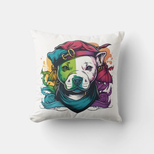 Pit Bull Dog Pirate   Throw Pillow