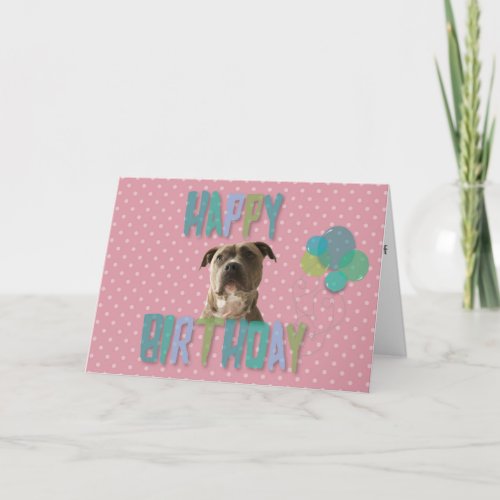 Pit bull Dog Polka Happy Birthday Greeting Card