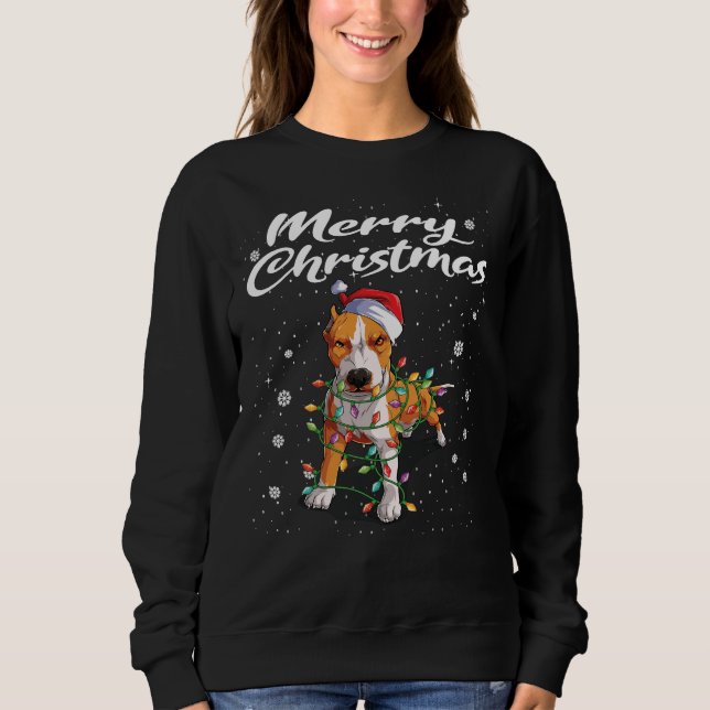 Pit Bull Dog Santa Hat Christmas Tree Lights Sweatshirt (Front)