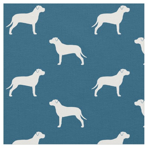 Pit Bull Dog Silhouettes Blue and White Patterned Fabric