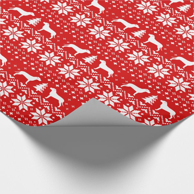 Pit Bull Dog Silhouettes Christmas Holiday Pattern Wrapping Paper (Corner)
