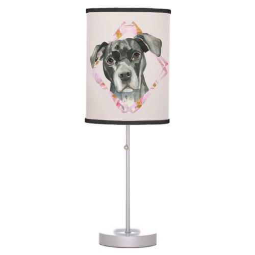 Pit Bull Dog Watercolor Pink Gold Frame Table Lamp