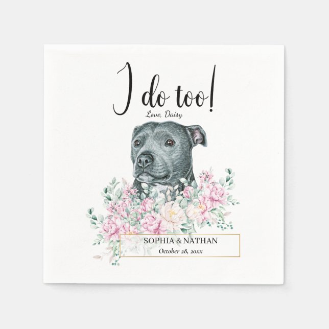 Pit Bull Dog Wedding Cocktail Napkins (Front)
