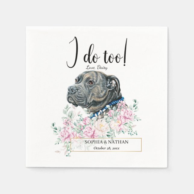 Pit Bull Dog Wedding Cocktail Napkins (Front)