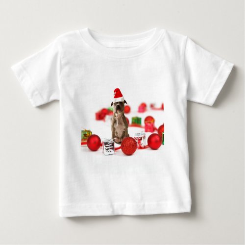 Pit Bull Dog with Gift box and Christmas Ornaments Baby T_Shirt