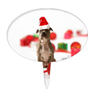 Pit Bull Dog with Gift box and Christmas Ornaments Cake Topper