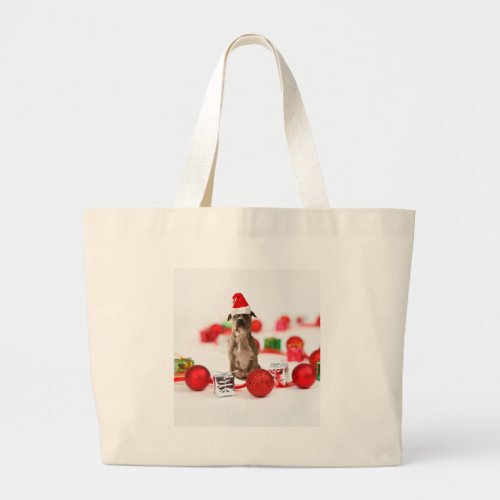 Pit Bull Dog with Gift box and Christmas Ornaments Large Tote Bag