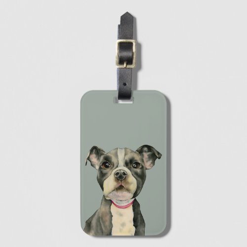 Pit Bull Dog with Puppy Eyes Watercolor Painting Luggage Tag