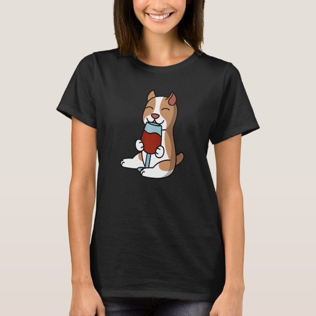 Pit Bull Drinking Wine Dog   T-Shirt (Front)