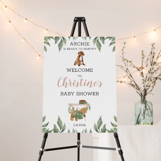 Pit Bull Greenery Baby Shower Welcome Sign (In Situ (Stand))