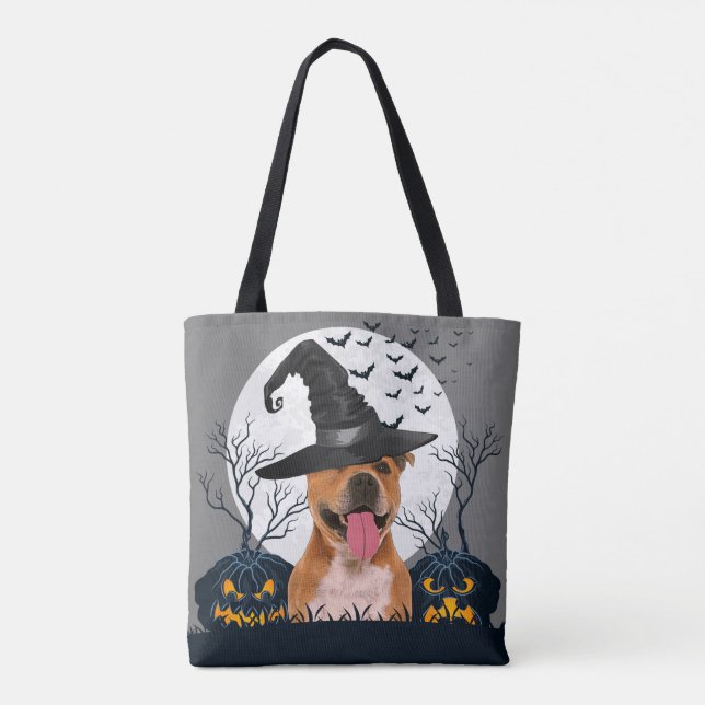Pit Bull Halloween Pumpkin Patch Tote Bag (Back)