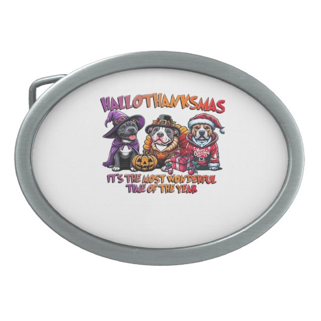 Pit Bull Halloween Thanksgiving Christmas Classic  Belt Buckle (Front)