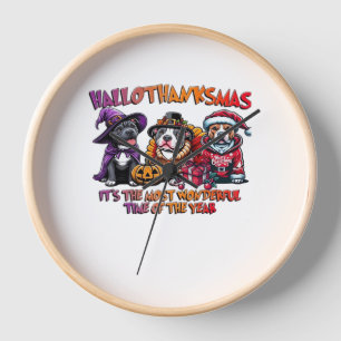 Pit Bull Halloween Thanksgiving Christmas Classic Clock