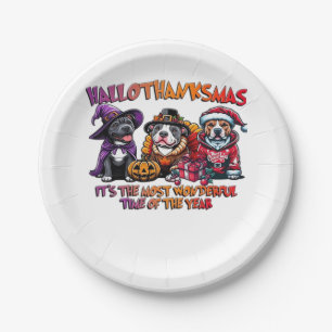 Pit Bull Halloween Thanksgiving Christmas Classic Paper Plates