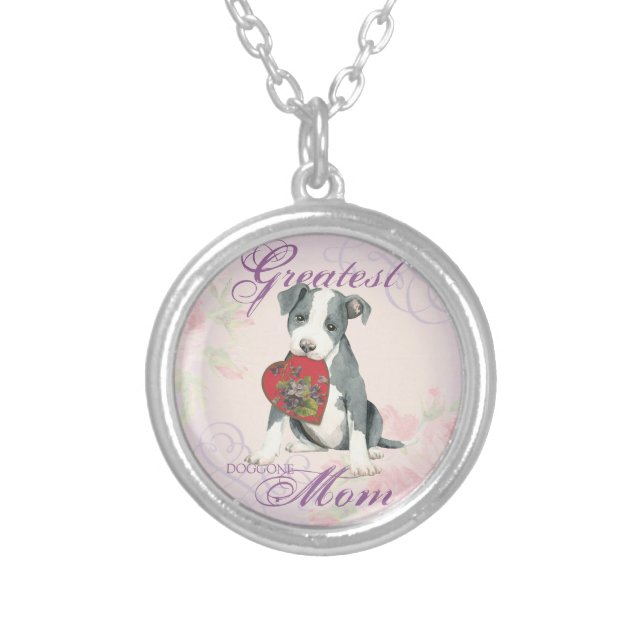 Pit Bull Heart Mom Silver Plated Necklace (Front)