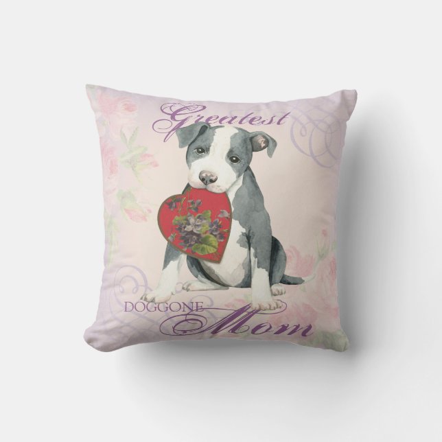 Pit Bull Heart Mom Throw Pillow (Front)