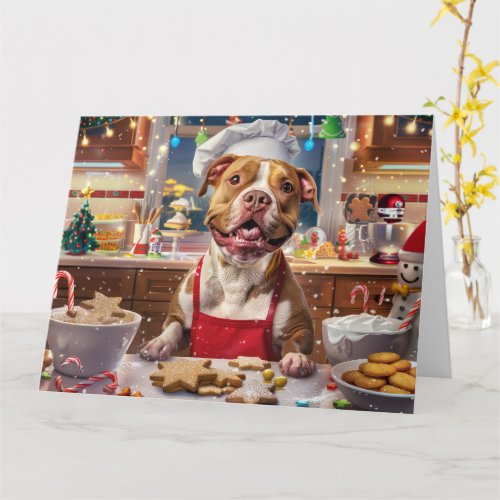 Pit Bull Holiday Baking Festive Christmas  Card