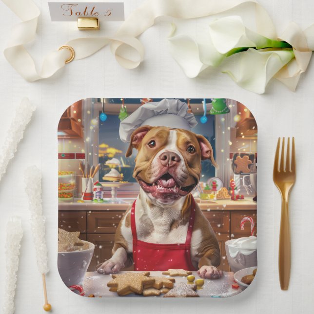 Pit Bull Holiday Baking: Festive Christmas  Paper Plates (Wedding)