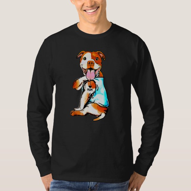 Pit Bull  I Love Mom Tattoo Mother's Day T-Shirt (Front)