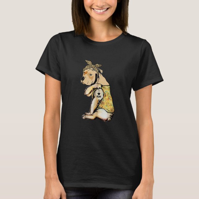 Pit Bull I Love Mom Tattoo Sunflower Dog Mom Mothe T-Shirt (Front)