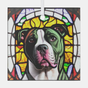 Pit Bull in "Stained Glass" Glass Ornament