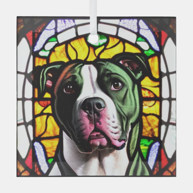 Pit Bull in "Stained Glass" Glass Ornament (Front)