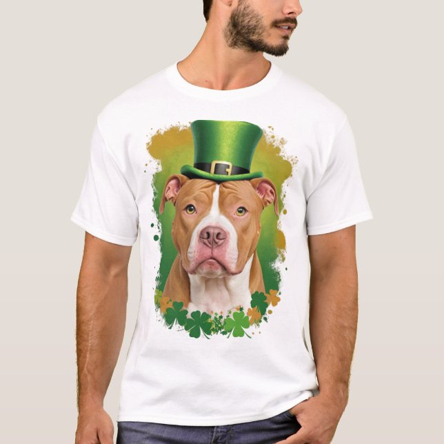 Pit Bull Leprechaun St Patricks Day Dog Pet Owner  T-Shirt (Front)