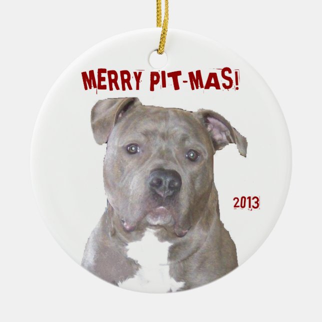 PIT BULL MERRY PIT-MAS CERAMIC ORNAMENT (Front)