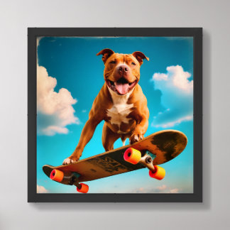 Pit Bull on a Skateboard Framed Art