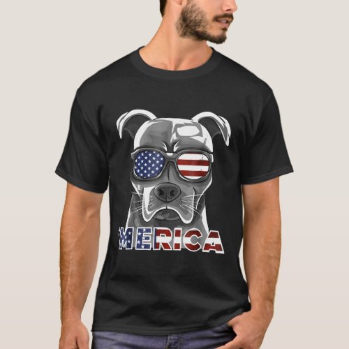 Pit Bull Patriotic American Flag July 4th Pitbull  T_Shirt