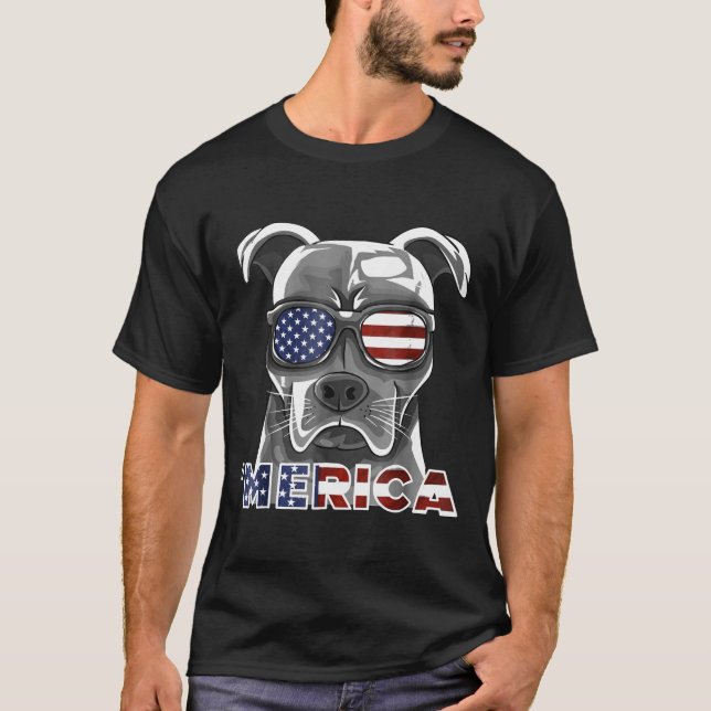 Pit Bull Patriotic American Flag July 4th Pitbull  T-Shirt (Front)