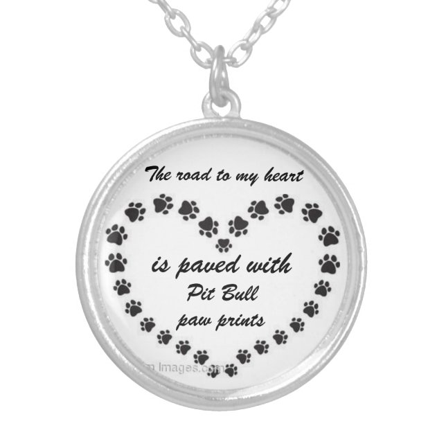 Pit Bull Paw Prints Silver Plated Necklace (Front)