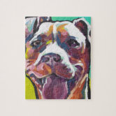 Brindle & White Pit Bull Terrier Cute Staffordshire Pitbull Art Jigsaw  Puzzle