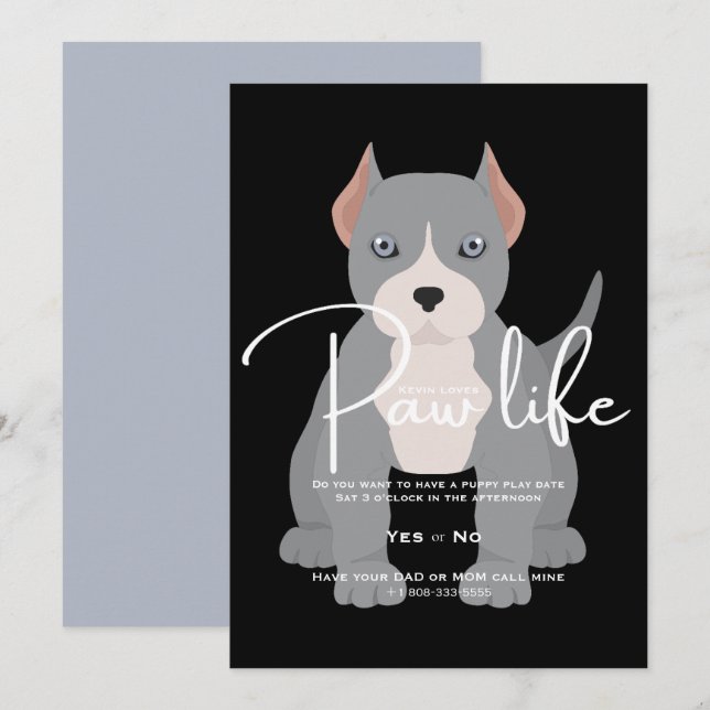 Pit bull play date paw life invitation (Front/Back)