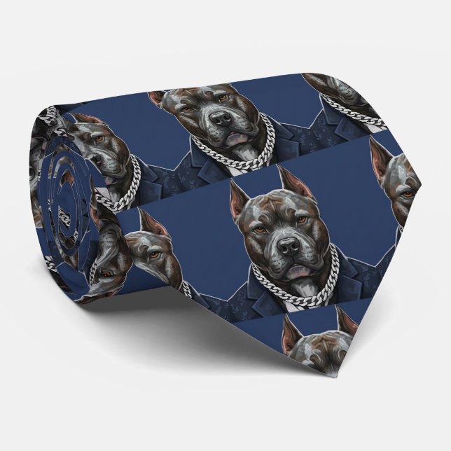 Pit Bull Portrait Neck Tie (Rolled)