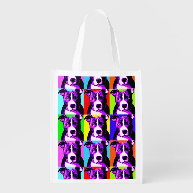 Pit Bull Print Reusable Grocery Bag - Folds up (Front)