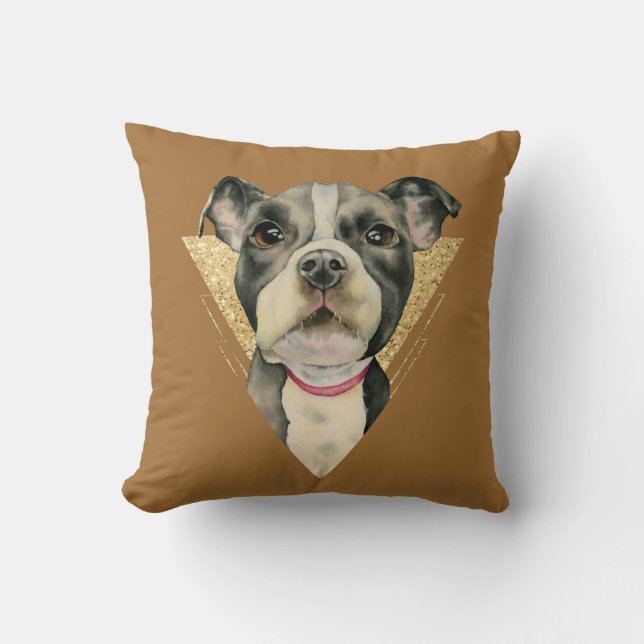 Pit Bull Puppy Dog Gold Glitter Throw Pillow (Front)