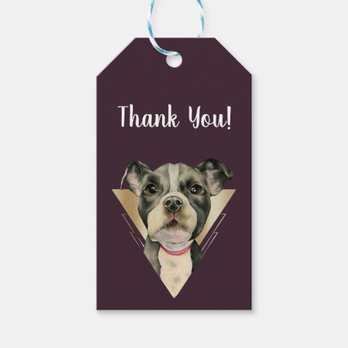 Pit Bull Puppy Dog Gold Thank You Gift Tags